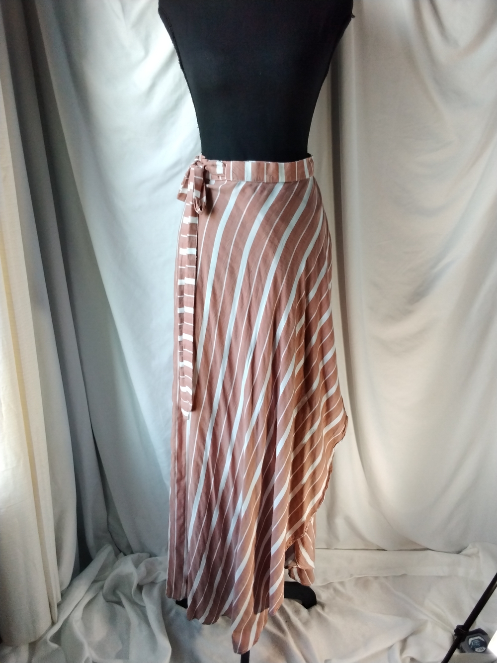 Onia Pink and White Striped High-Low Wrap Skirt